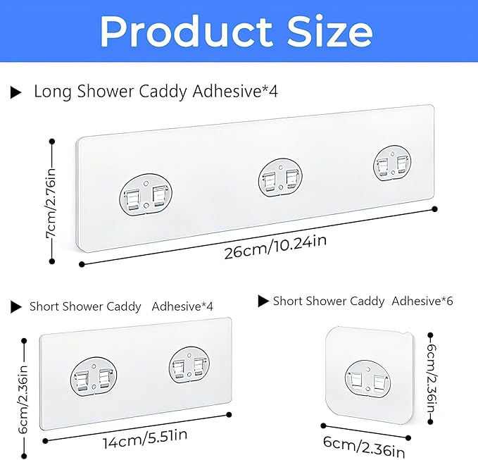 EJGIEGSO Shower Caddy Adhesive Replacement Hooks, Strong Waterproof Strips, No Drilling for Bathroom Shelves, Kitchen Racks, and Soap Holders (Transparent-14 Pack)