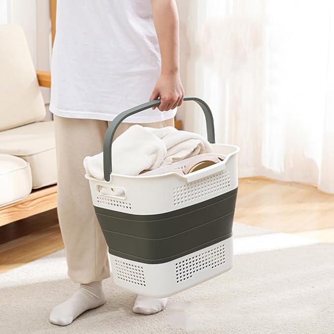 46L Collapsible Laundry Basket with Underwear Hamper, Foldable Laundry Basket, Laundry Baskets Storage Container/Organizer/Clothes Hamper for Laundry (Gray)