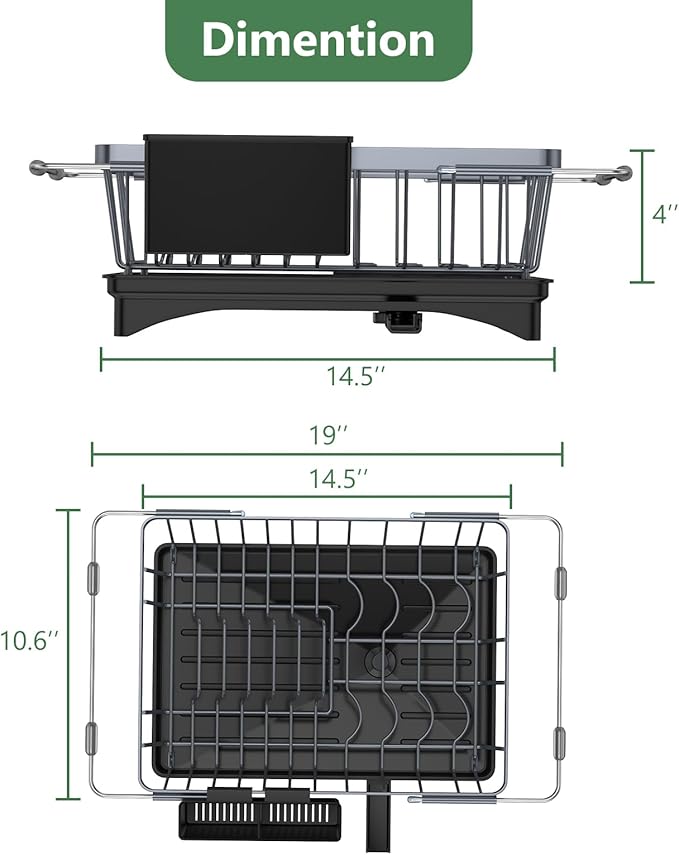 LEMIKKLE Sink Dish Drying Rack - Expandable Small Dish Rack Over Sinks with Drying Tray, Dish Drainer for Kitchen Counter with Cutlery Holder, Drying Rack Fit for 14’’-19’’ Kitchen Sink
