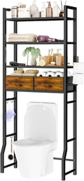 Simple Trending 4 Tier Over The Toilet Storage with Drawers, Heavy Duty Bathroom Stand Organizer Metal Shelves for Laundry, Black