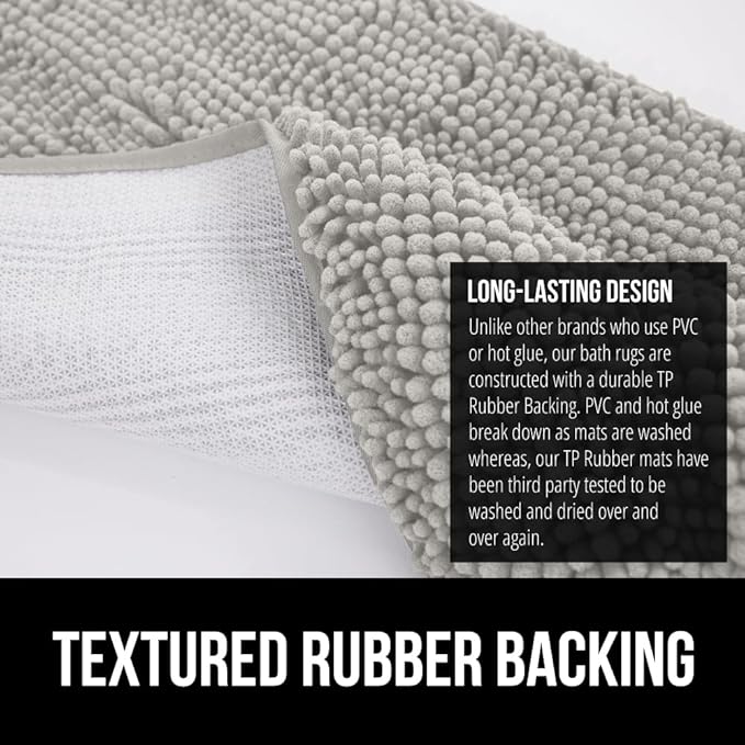 GORILLA GRIP Plush Absorbent Shaggy Chenille Bath Rug Mat for Oval Toilet Base with Rubber Backing, Machine Washable Rugs, Soft Microfiber Contour Mats for Toilets, Bathroom Decor, Lt Gray