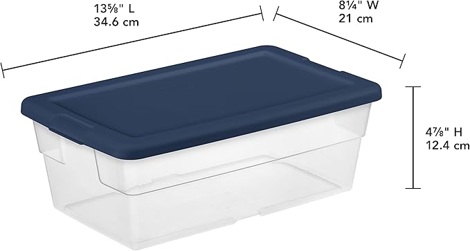 Sterilite Stackable 6 Quart Clear Home Storage Box with Handles and Blue Lid for Efficient, Space Saving Household Storage and Organization (30 Pack)