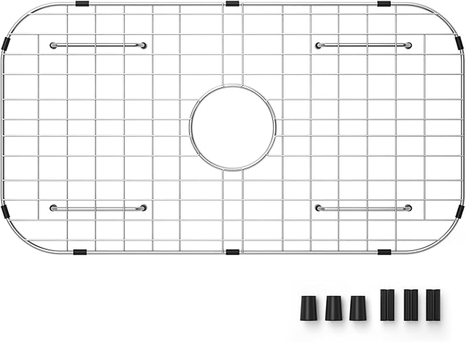 Sink Protector Grid 26-1/16" x 14-1/16", Centered Drain with Corner Radius 3-1/2", 304 Stainless Steel Material (Centered Drain) for Single Bowl Kitchen Sink