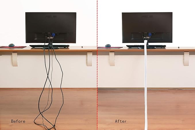 Alex Tech 25ft - 3/8 inch Cord Protector Wire Loom Tubing Cable Sleeve Split Sleeving for USB Cable Power Cord Audio Video Cable - Protect Cat from Chewing Cords - White