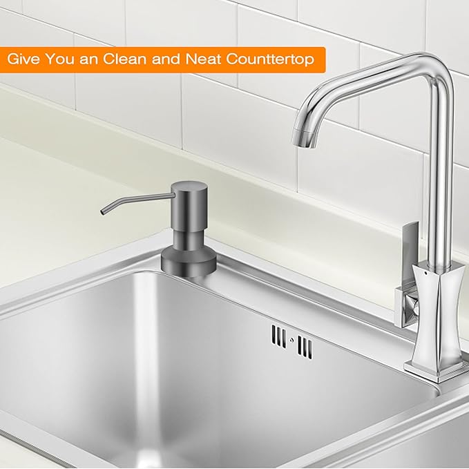 Sink Soap Dispenser for Kitchen Sink, Countertop Built in Sink Soap Dispenser with 47” Extension Tube kit, No Need to Fill The Little Bottle Again (Gray)