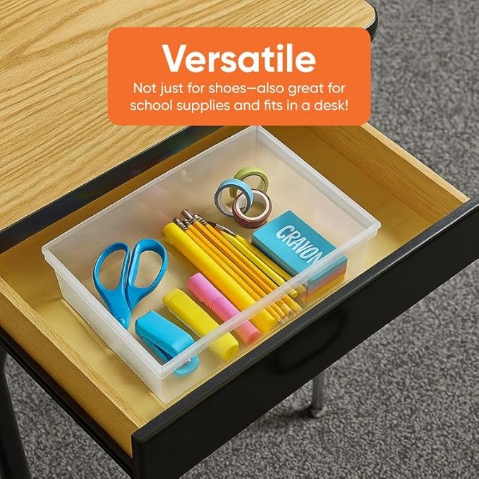 Superio Shoe Box Modern Storage Container 8 Pack - 6.5 Quart/6 Liter, Stackable Plastic Shoe Box Organizer (13.5"L x 8.35"W x 5.2"H)