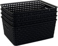 Obstnny Plastic Weave Storage Basket 4 Pack, Kitchen Pantry Organzing Basket Bin, Black