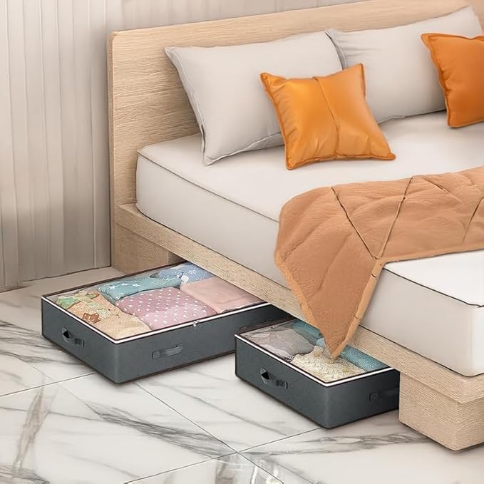 90L Under Bed Storage Containers, Closet Organizers and Storage Bins, Foldable Underbed Storage Bags for Blankets, Towels, Comforter, Sweaters, Linen Sheets, Wrapping Paper(Grey, 6 Pack)
