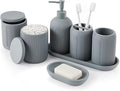 Bathroom Accessories Set - 7-Piece Resin Bathroom Set, Toothbrush Holders Set, Soap Dispenser, Qtip Holder Dispenser, Tumbler, Soap Dish & Tray, Modern Bath Decor for Home Dorm Hotel (Grey)