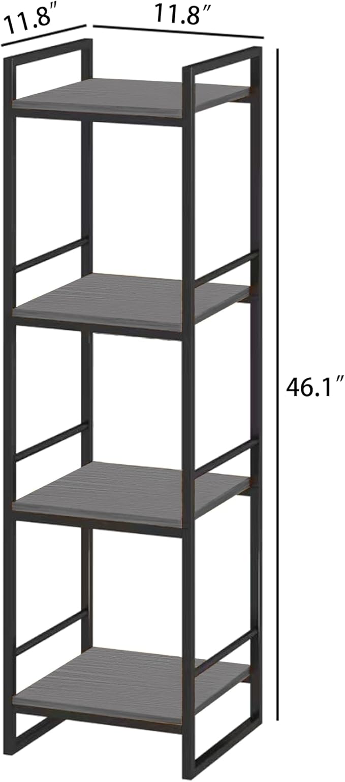 BYFU 4 Tier Bathroom Storage Open Shelf, Freestanding Metal Corner Storage Rack Shelving Unit for Bathroom Kitchen Living Room Hallway, Grey