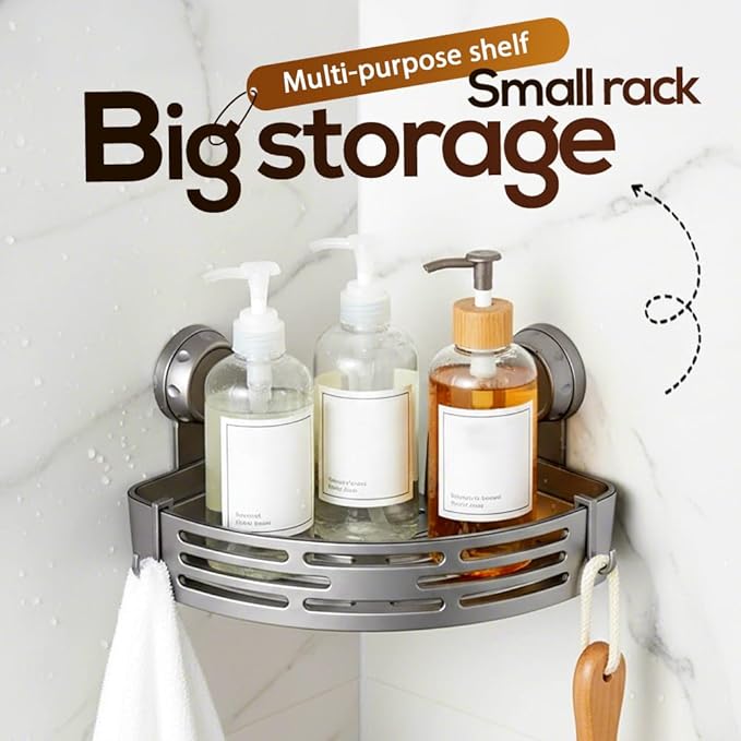 Triangle Suction Cup Corner Shelves No Drilling Bathroom Storage Rack, 2026 New Corner Shower Shelf Suction Cup Shower Caddy Corners Organizer Storage Rack Adhesive with Towel Bar (Black three-layer)