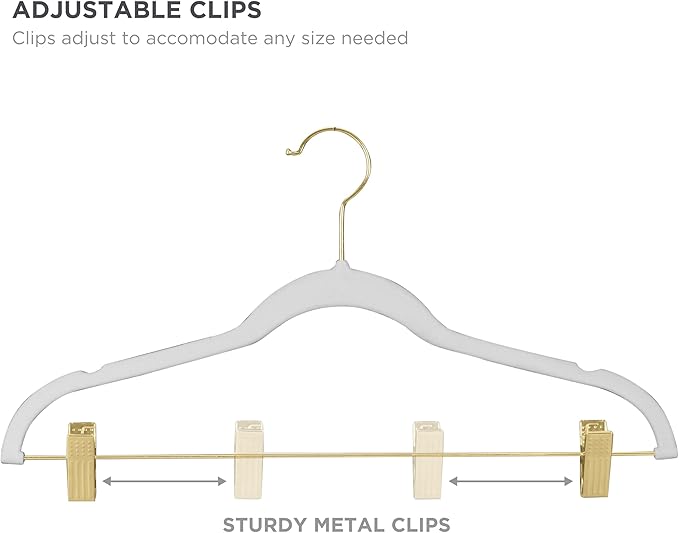 Simplify 6 Pack Velvet Hangers with Clips | Skirt and Pants | Slim Space Saving | Closet Organization | Non-Slip | Prevent Creases | Swivel Neck | Durable | White
