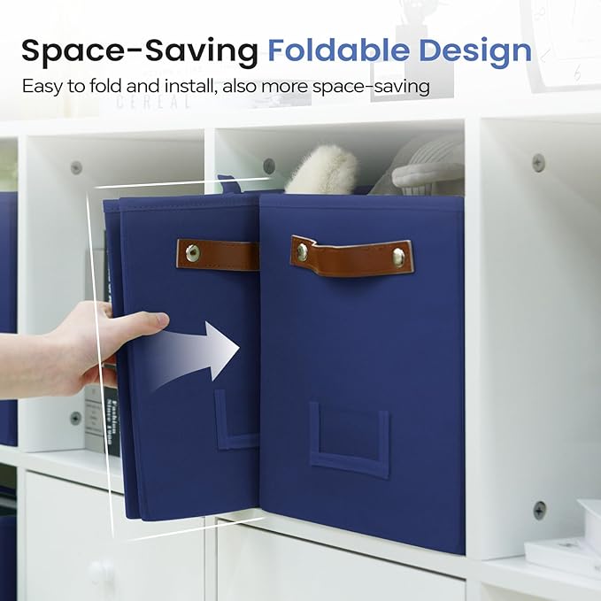 6-Pack Storage Cubes with Handles & Label Holders Basket, Closet Cube Home Organizer Bins(Blue, 10.5*10.5*11 inch)