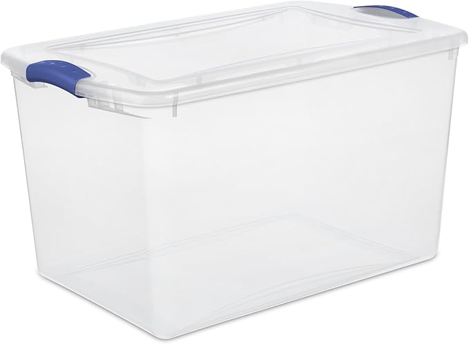 4-PACK, 66QT Transparent Plastic Storage Box with a Secure Locking Cover, Stackable, Suitable For Organizing Household Items, Garage and Office Use.
