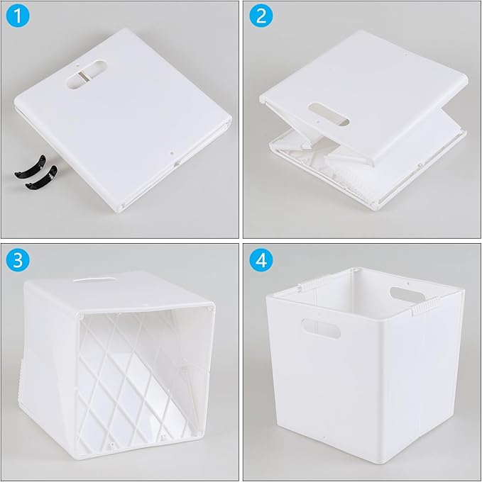 4-Pack Collapsible Plastic Storage Cube Bins, White Foldable Cube Storage Bins