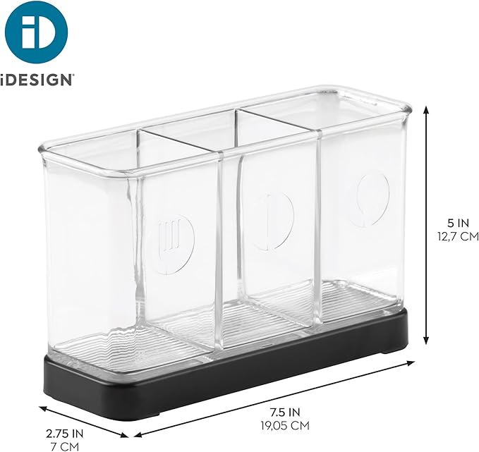 iDesign Forma Decorative Countertop Flatware Organizer - 7.4" x 2.6" x 4.75", Matte Black/Clear