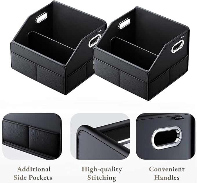 Black premium leather car trunk storage box - compact, suitable for any car model, trunk, front seat storage, home storage (6 gallons)