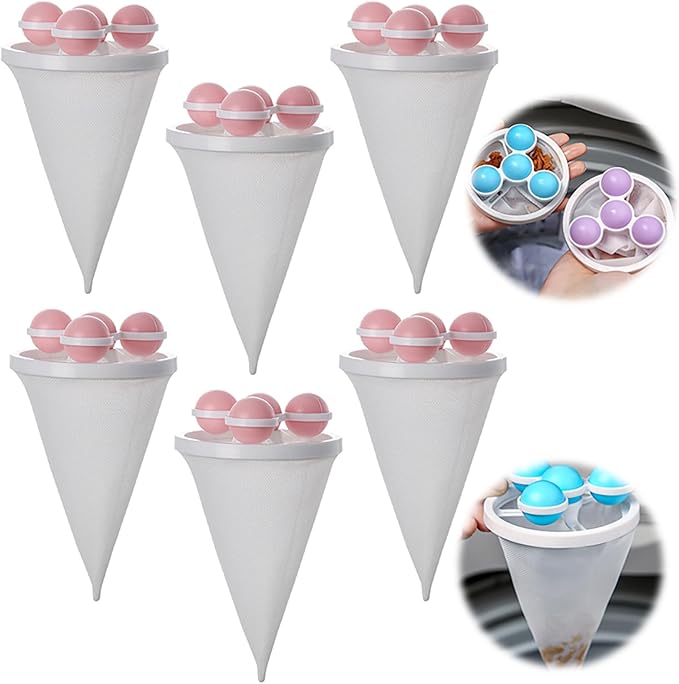 Floating Hair Filtering Mesh Removal, 2025 New Laundry Hair Catcher Pet Hair Remover for Laundry Reusable Washer Hair Catcher Hair Filter Bag Lint Catcher for Washing Machine (Pink, 6Pack)