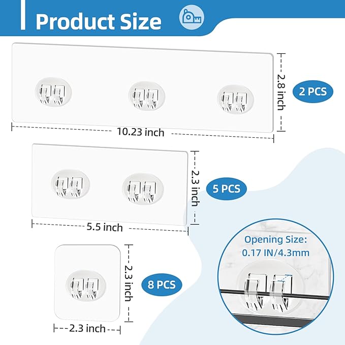 15 Pack Shower Caddy Adhesive Replacement - Strong No Drilling Shower Shelf Adhesive Hooks for Bathroom Storage Shelves & Kitchen Racks, 3 Sizes Included