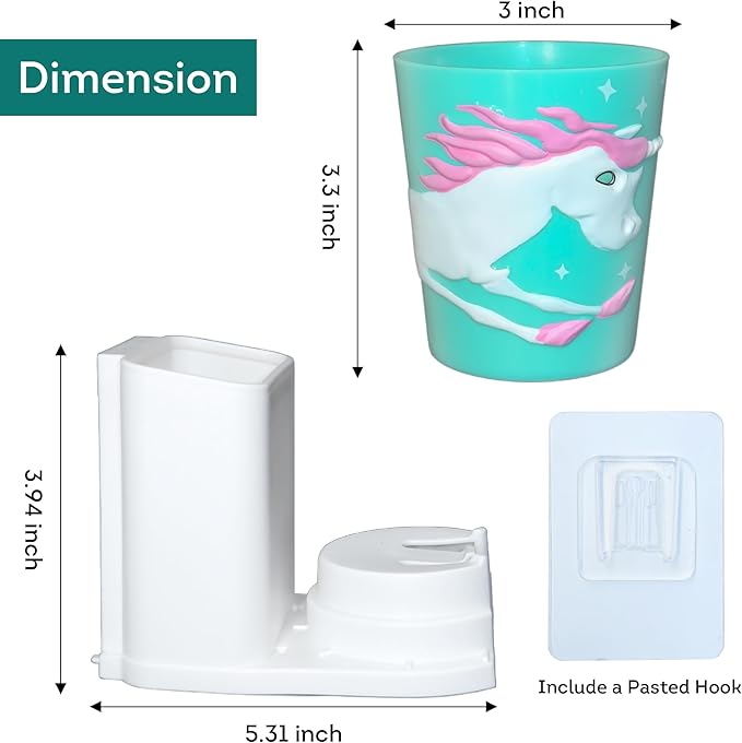 Lily's Home Kids Toothbrush Holder - 3D Unicorn Tumbler & Organizer Set - Fun Bathroom Storage Decor - Pink/White Design - Kids Bathroom Accessories - Space-Saving Holder for Toothbrush/Toothpaste