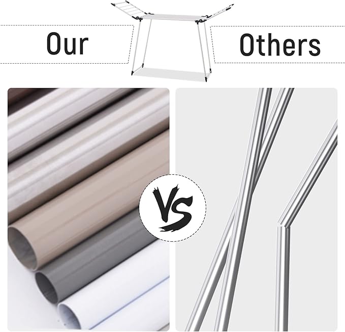 YUBELLES Clothes Drying Rack, Gullwing Laundry Rack, Collapsible, Space-Saving Laundry Rack, with Sock Clips, for Clothes, Towels, Linens, Indoor/Outdoor