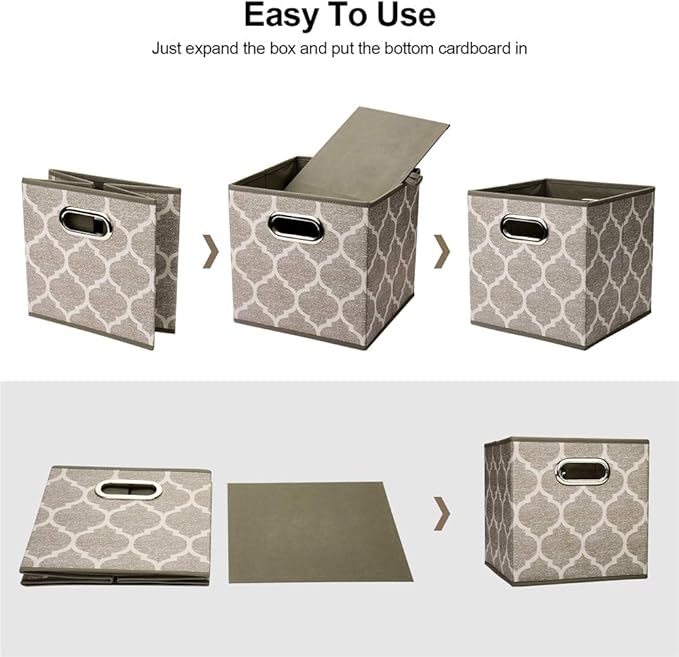 Baskets Storage Cubes 10.5 x10.5 x 11 Inch Cuibcle Baskets Brown Beige Cloth Storage Cubes Bins Foldable Fabric Storage Boxes Inserts Cube Drawers for Storage Organizer ,QY-SC08-3