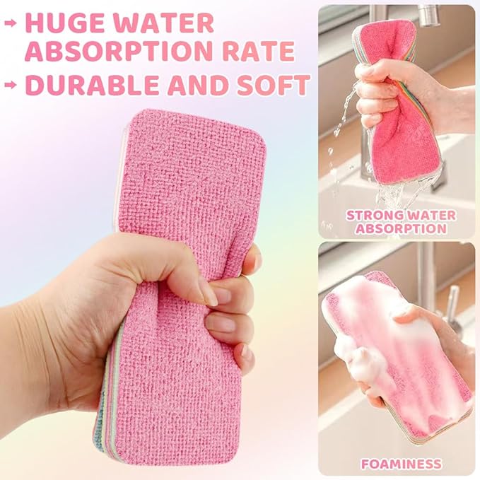 4 Pack 12-Layer Peelable Microfiber Sponges – Ultra Absorbent Reusable Cleaning Pads for Kitchen & Household Cleaning