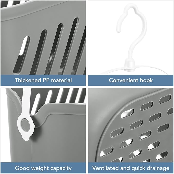 Plastic Hanging Shower Basket, 8.26 x 5.51 x 5.11 Inch, Portable Kitchen Organizer with Hook, Storage Basket for Garlic, Ginger, and Small Items