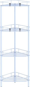 4 Tier Floor Standing Corner Shower Caddy Organizer Shelf with Hooks, Bathroom Shelves Stand Rack, Blue