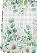 Microfiber Kitchen Towel, Green Eucalyptus Leaves Soft Absorbent Dish Towels, Daisy Summer Botanical Watercolor Plaid Quick Drying Washable Dishcloths for Kitchen Cleaning, Drying Dishes, 18x28 Inches