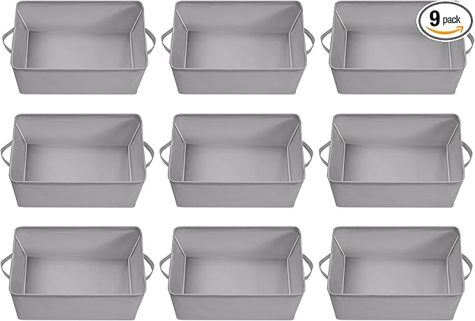 Storage Basket Bins with Metal Frame, Large Collapsible Fabric Storage Baskets for Organizing Shelf, Basket Organizer W/Handles for Blankets, Towels, Laundry, Shelves, 9-Pack, Grey