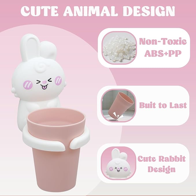 Cute Kids Toothbrush Holder with Cup & Toothpaste Wall Mounted, Adhesive Bathroom Organizer - Kids Bathroom Decor Accessories, Animal Toothbrush Holders for Kids - White Rabbit