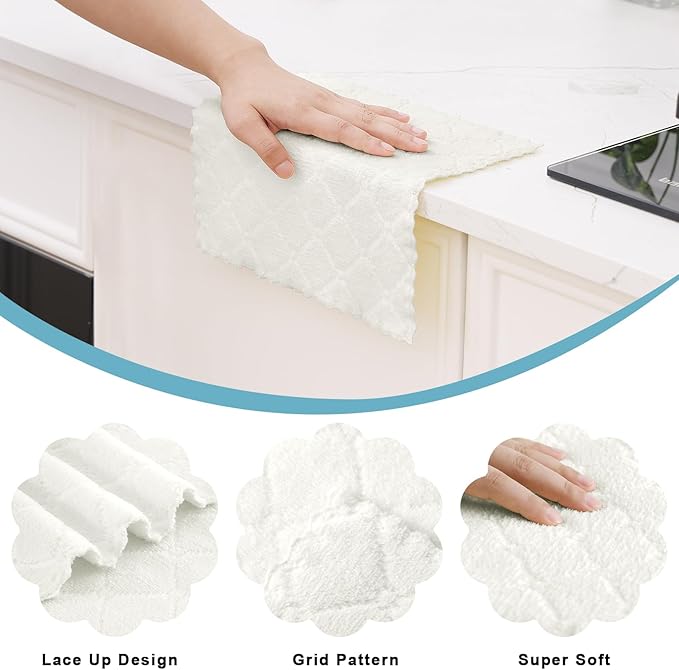 Homaxy 24 Pack Kitchen Dish Cloths (10 x 10 Inches, White), Super Soft and Absorbent Coral Velvet Dish Towels, Nonstick Oil Fast Drying Microfiber Cleaning Cloth, No Lint Household Dishcloths