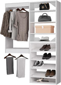 ROOMTEC Modular Closet System, 49" Wall Mounted Closet Organizer with Hanging Rods and Shoe Shelf, Wooden Tower for Walk-In Closets, Wardrobe Storage Kit, White