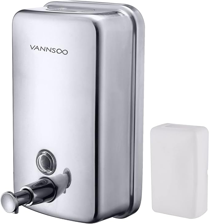 Commercial Soap Dispenser Wall Mount Stainless Steel Manual Liquid Pump Rust-Proof Leak Free for Bathroom (37 fl.oz./1100ml)