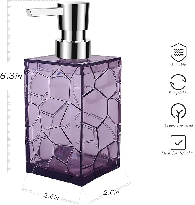 2 Pack Clear Lavender Purple Rust Proof Soap Dispenser, Acrylic Plastic Hand Soap Lotion Dispenser with Pump for Bathroom&Kitchen