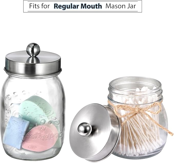 Mason Jar Bathroom Accessories Set(4pcs)-Jars Not Included - Foaming Soap Dispenser and Jars Lids for Regular Mouth jar, Wide Mouth Toothbrush Holder lid, Farmhouse Decor-Brushed Nickel