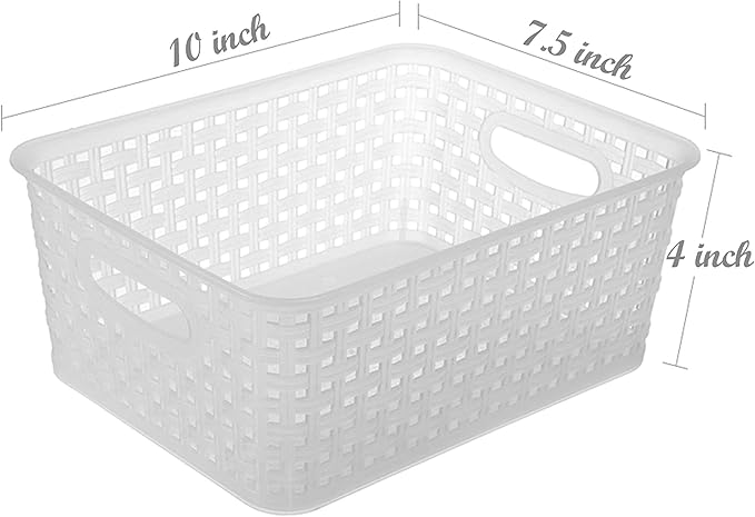 Clear Woven Plastic Storage Baskets, 12-Pack Weave Basket Organizer for Kitchen Office Bathroom