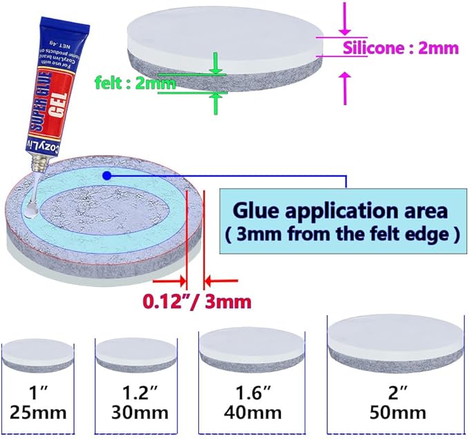 No Lost Pads! Silicone Grippers (Felt Base) for Hard Floors & Carpets – No Sliding, Sofas, Beds, Bar Stools, Not Adhesive Backing | 30mm (1.2") Round, 48 Pcs