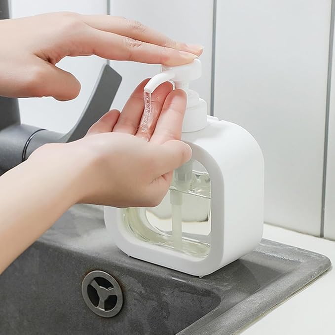 Hand Soap Dispenser for Bathroom, Modern Dish Soap Dispenser for Kitchen Sink, Liquid Soap Container with Pump, Clear Plastic Soap Pump Bottles (2 Packs,17oz, White)