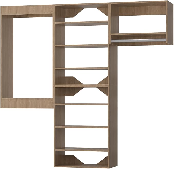 Modular Closet System, 78" Wide Organizer With Towers and Hanging, Wood Tower Storage for Walk In Closets, Wall Mounted Wardrobe Kit, Bedroom