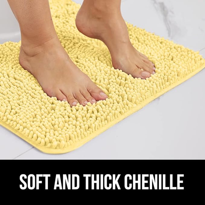 GORILLA GRIP Bath Rug Mat 36x24, Thick Soft Absorbent Chenille, Quick Dry Microfiber Mats, Rubber Backing Washable Shower Floor Rugs, Bathmat Runner, US Designed Bathroom Home Decor Accessories Yellow
