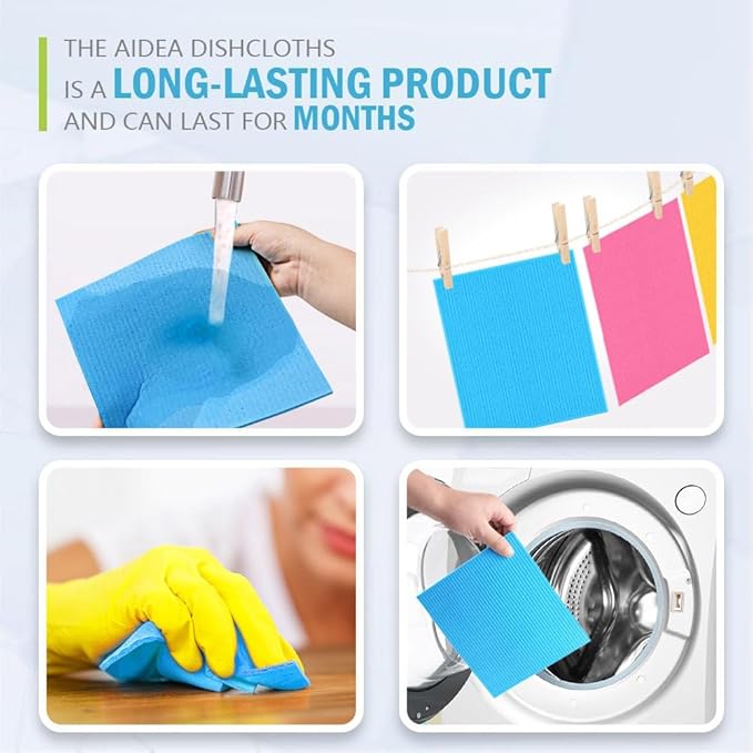 AIDEA Swedish Dish Cloth, 10PK, Swedish Dishcloths for Kitchen, Reusable Paper Towels Washable, Sponge Cloths Kitchen, Absorbent Dish Rags, Dish Towels Cloth, 7"x6"