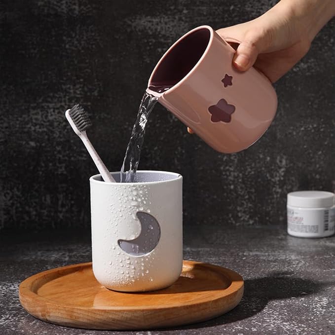 Moon&Stars Couple Toothbrush Cup 2Pcs,13.5ozTwo-Color Thickened Drinking Mug,Exquisite Toothbrush Holder (Moon&Stars)
