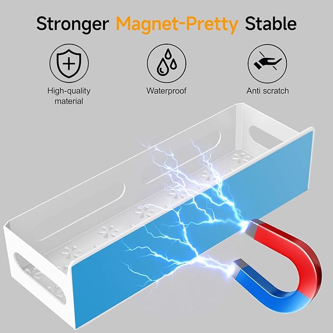 2 Pack Strong Magnetic Spice Rack for Refrigerator, Multipurpose Magnetic Shelf for Fridge with 4 Hooks for kitchen and Bathroom Organization, White