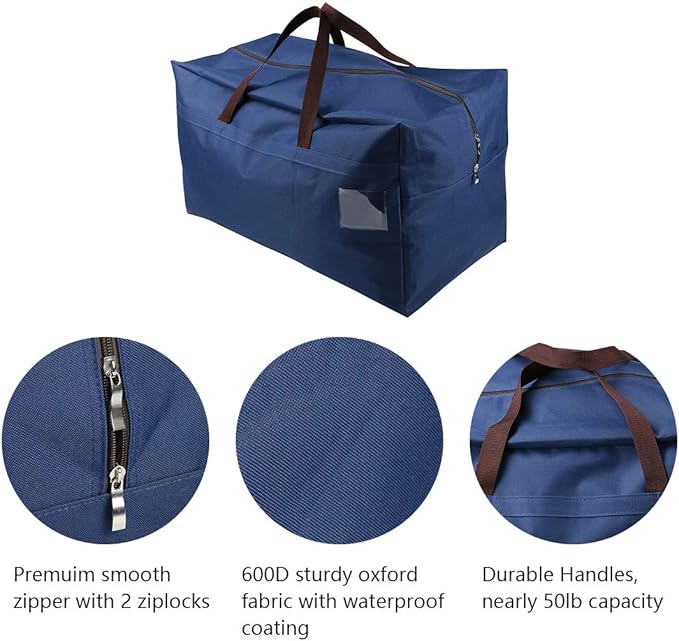 AMJ Heavy Duty Extra Large Moving Bags with Handles & Zippers, Storage Totes for Space Saving, Perfect Organization System (Blue - Set of 2)