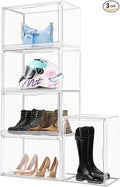 3 Pack Extra XXX-Large Purse Handbag Organizer for Closet 17.7''x13''x13'' Boots Storage Box Clear Acrylic Display Case with Magnetic Lid Dustproof Showcase for Collectibles, Handbag, Helmet, Clothes