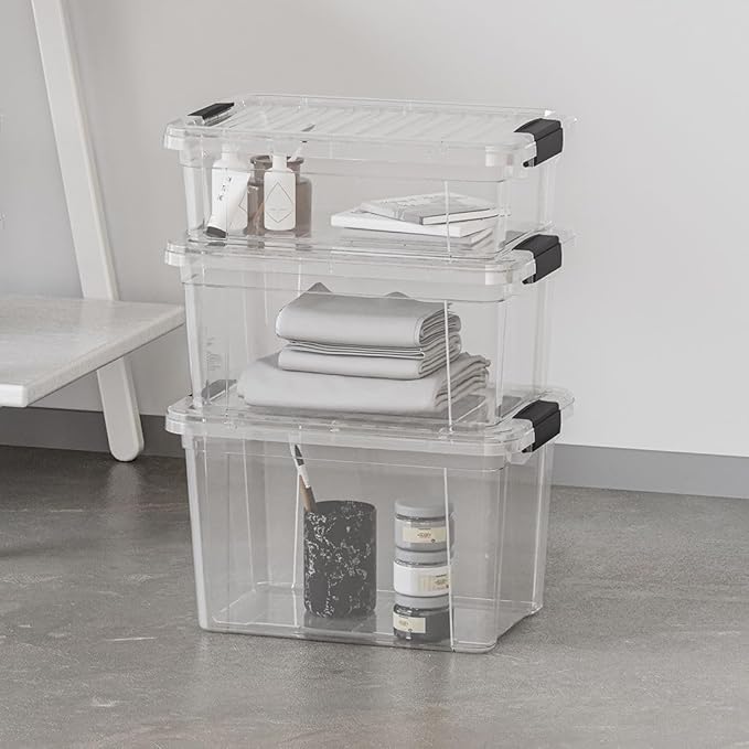 Superio Small Clear Storage Boxes with Lids, 4.75 Quart Plastic Container Bins for Organizing, Stackable Crates, BPA Free, Non Toxic, Odor Free, Organizers for Home, Office and Dorm, 5 Pack