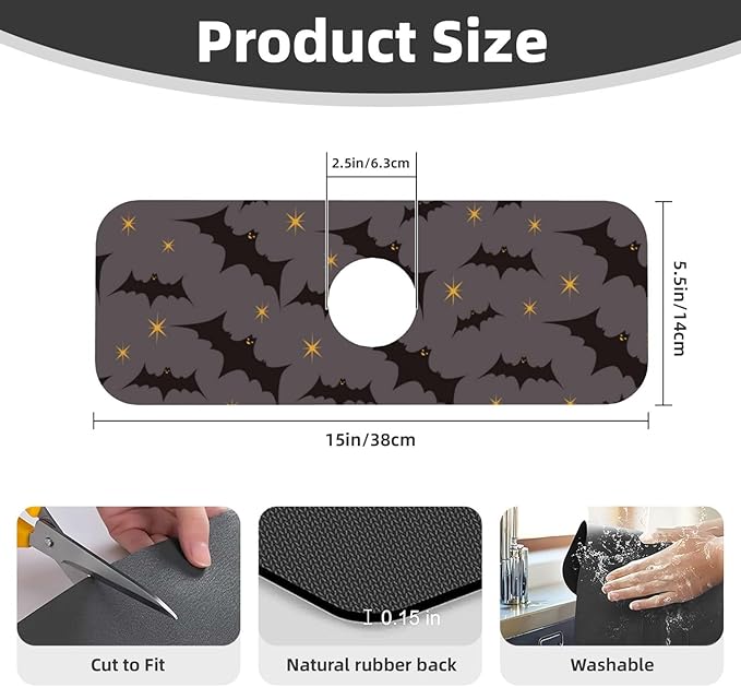 Faucet Draining Mat For Kitchen Sink, Star Bats Witchy Diatom Mud Absorbent Drain Pad For Bathroom Kitchen Sink Splash Guard Drying Mat