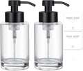 Foaming Soap Dispenser Set, 12 Oz Glass Hand Soap Dispenser with 304 Rust Proof Stainless Steel Pump, Waterproof Labels, for Bathroom Decor Kitchen College Dorm, Clear Black Pump 2 Pack